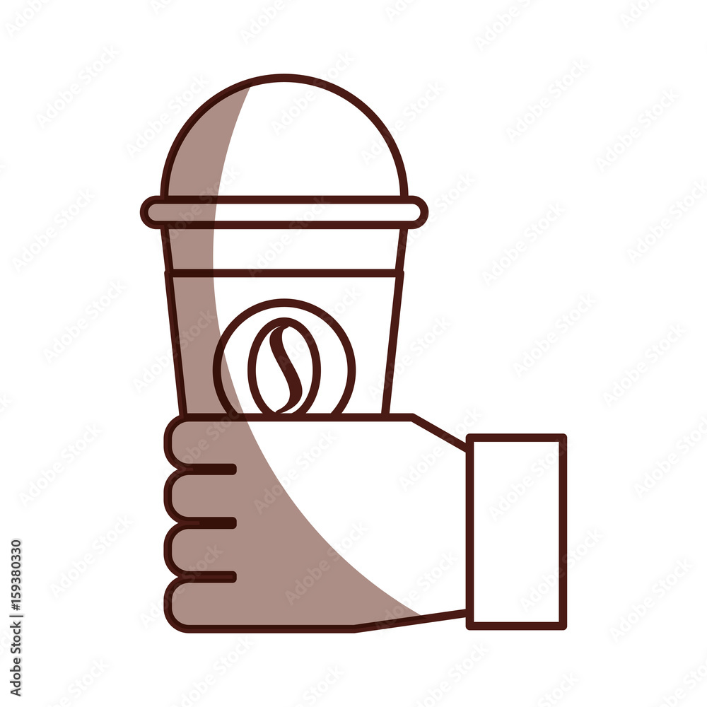 hand human with coffee plastic cup icon vector illustration design