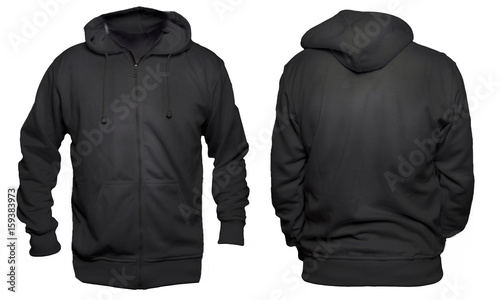 Blank sweatshirt mock up template, front, and back view, isolated on white, plain black hoodie mockup. Hoody design presentation. Jumper for print. Blank clothes sweat shirt sweater