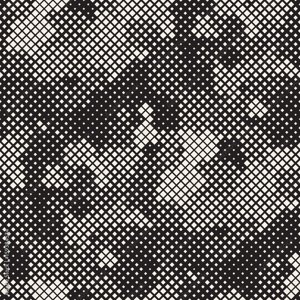 Modern Stylish Halftone Texture. Endless Abstract Background With Random Size Squares. Vector Seamless Chaotic Mosaic Pattern.