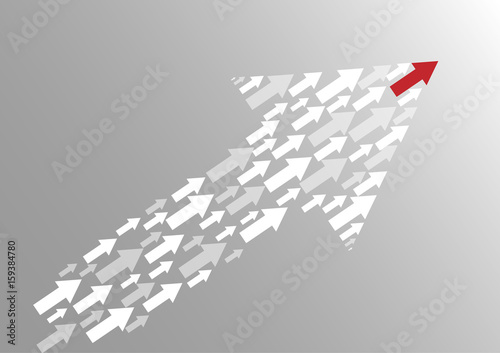 Leadership concept with red arrow leading among white
