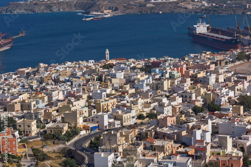 Panoramic view to City of Ermopoli, Syros, Cyclades Islands, Greece photo