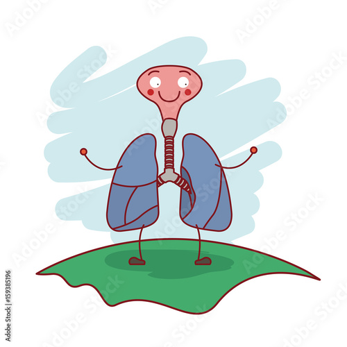 colorful scene in grass with silhouette caricature respiratory system with windpipe vector illustration