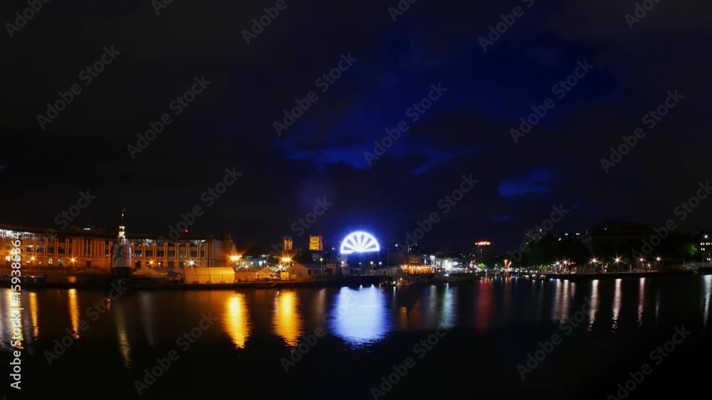 Bristol (UK) City Centre Scenic at Night with Ferris Wheel, Long Exposure Time Lapse Bristol (UK) City Centre Scenic at Night with Ferris Wheel, Long Exposure Time Lapse