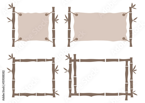 Set bamboo frame template for tropical signboard. Brown frame for your text. Vector illustration