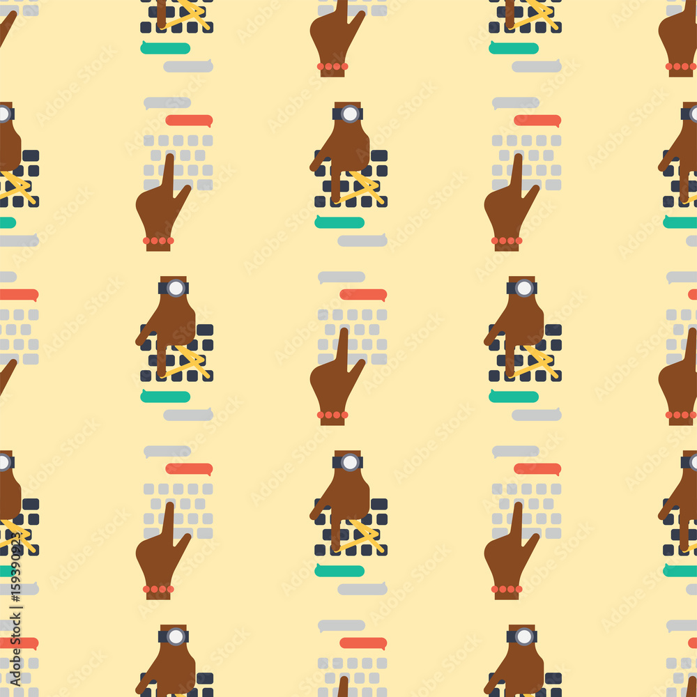 Fototapeta premium Users hands on keyboard seamless pattern computer technology internet work typing tool vector illustration