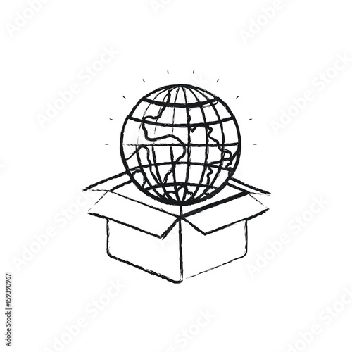 blurred silhouette globe earth world coming out of cardboard box vector illustration