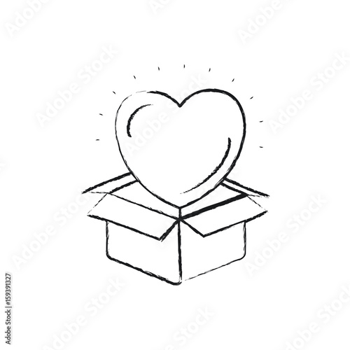 blurred silhouette heart coming out of cardboard box vector illustration
