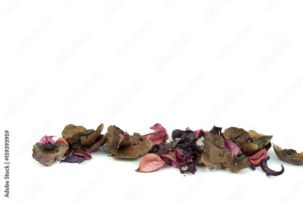 Fragrant natural potpourri with dried flowers on white background for that special fragrance in the house Fragrant natural potpourri with dried flowers on white background for that special fragrance in the house