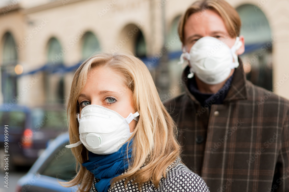 Fotografie People Wearing Flu Protection Masks