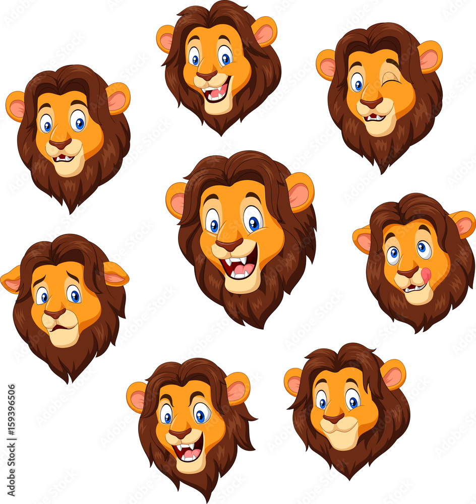 Obraz premium Cartoon lion head with various expression