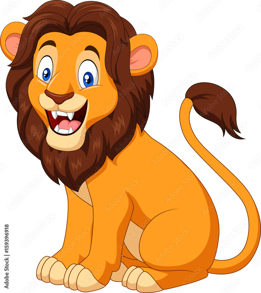 Fototapeta premium Cartoon happy lion sitting