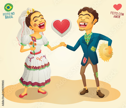 Brazilian June Party happy hick couple - Made in Brazil - Made with love - High quality detailed vector cartoon for june party themes.