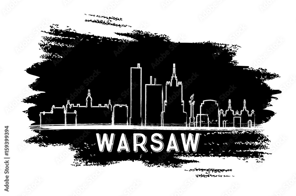 Warsaw Skyline Silhouette. Hand Drawn Sketch.
