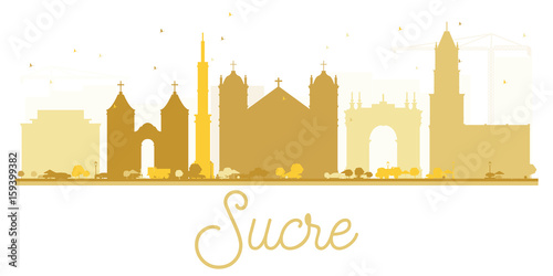 Sucre City skyline golden silhouette.