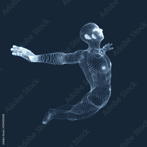 Jumping Man. 3D Model of Man. Human Body Model. Vector Illustration.