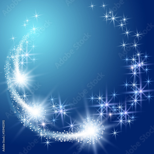 Glowing round frame with firework and sparkle stars