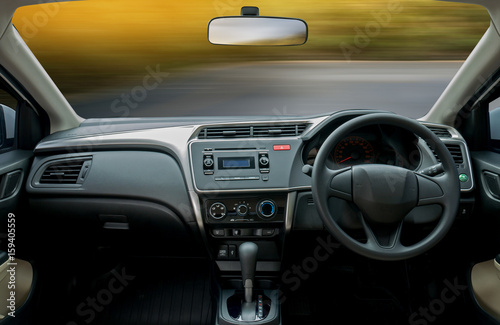Travel in car. Element of design. the steering wheel inside of a  © onephoto