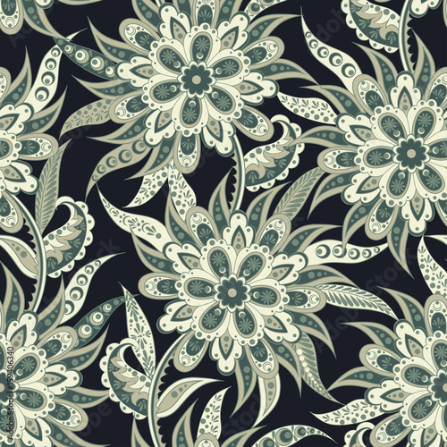 Floral seamless pattern. Folkloric Batik vector ornament.