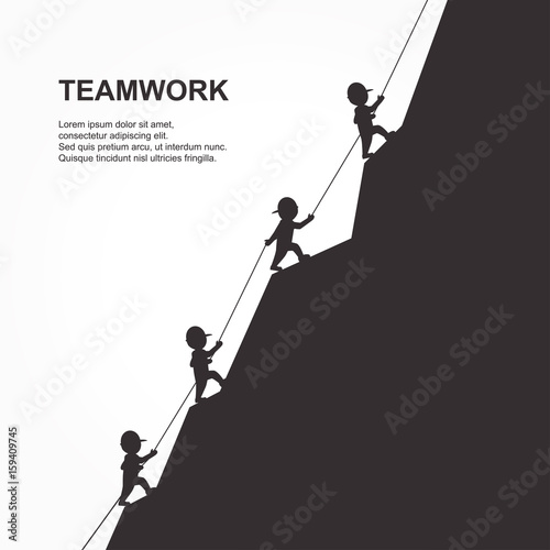 Leader help their friend to climb to the top of the mountain. Vector illustration.