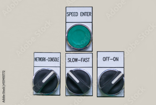 Canvas-taulu push button and display on control panel with electric light devices,selective f