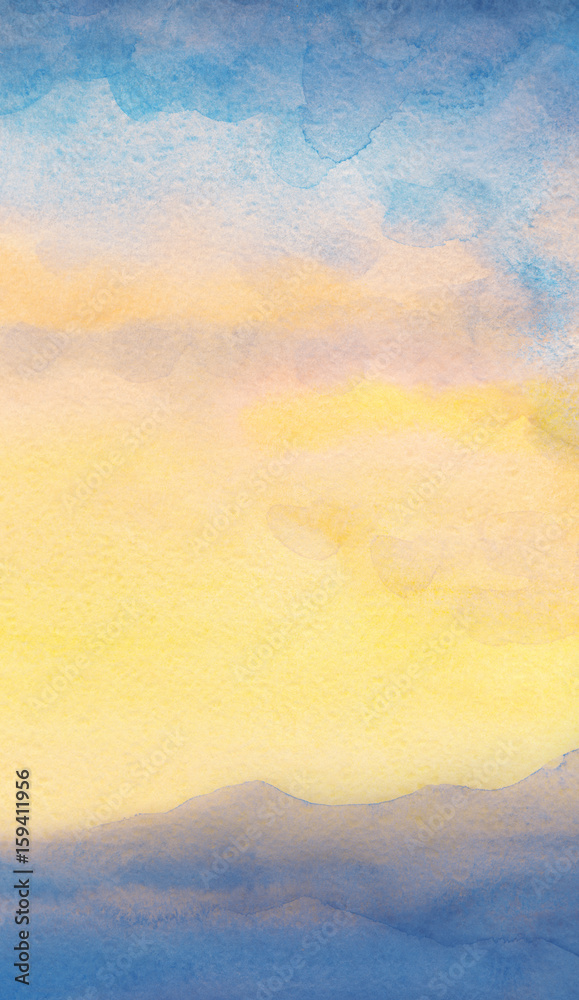 Fototapeta premium Watercolor seascape. Sunset