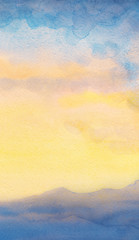 Watercolor seascape. Sunset
