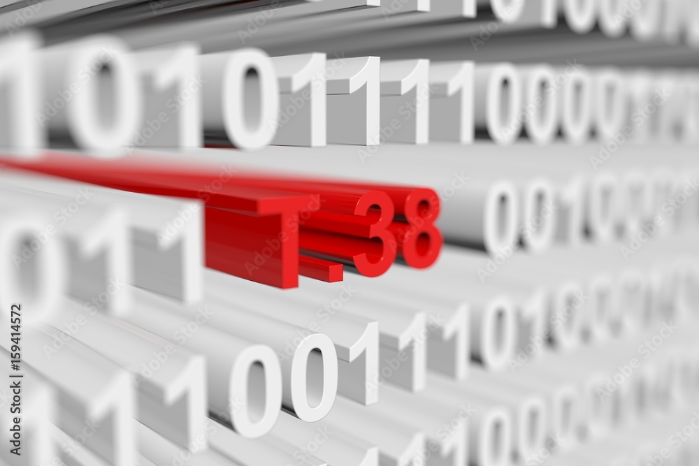 T38 as a binary code with blurred background 3D illustration