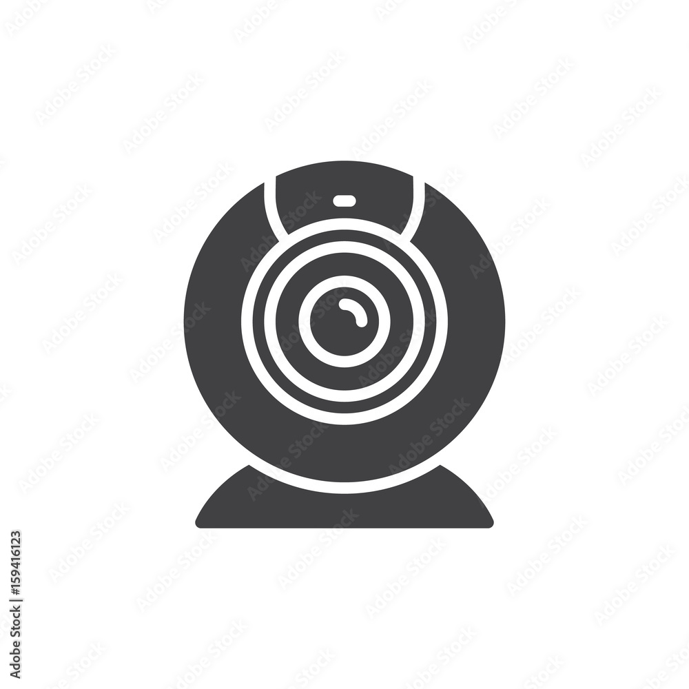 Webcam icon vector, filled flat sign, solid pictogram isolated on white. Video conference camera symbol, logo illustration. Pixel perfect Webcam icon vector, filled flat sign, solid pictogram isolated on white. Video conference camera symbol, logo illustration. Pixel perfect