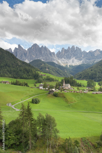 Small Italian mountain town in the Dolomites ( St. Magdalena in Val di Funes )