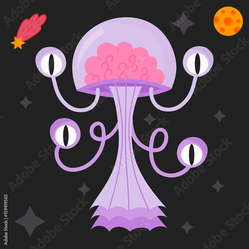 Funny cartoon monster cute alien character creature happy illustration devil colorful animal vector.