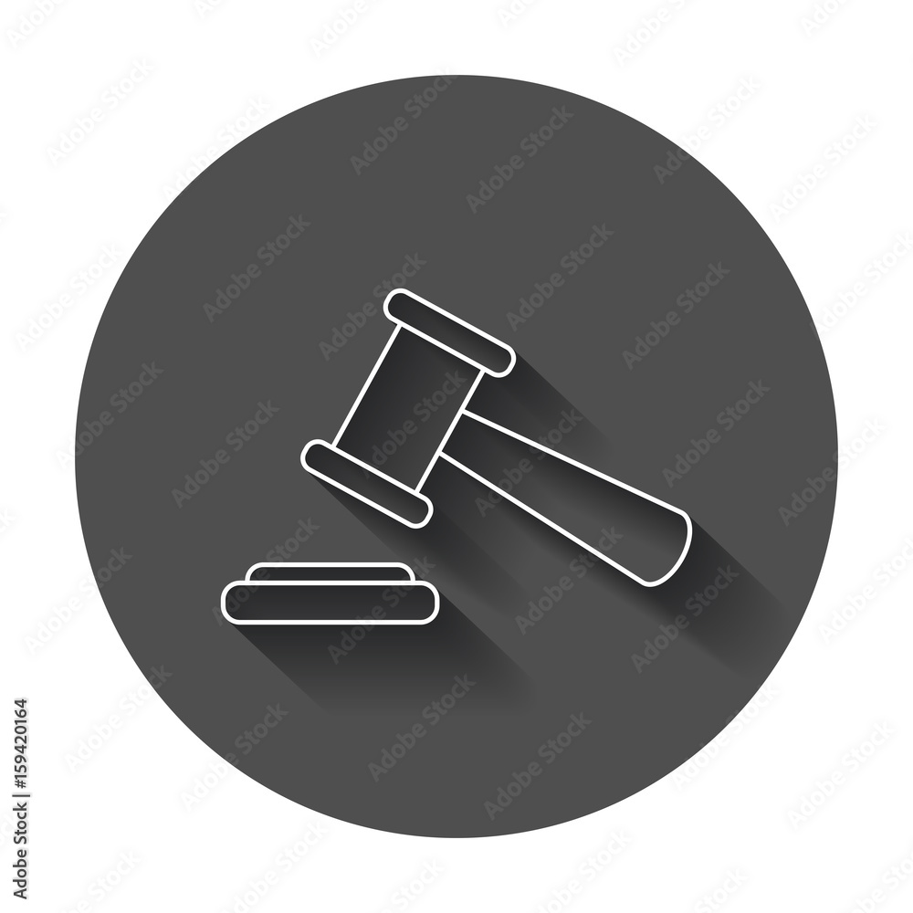 Auction hammer vector icon in line style. Court tribunal flat icon with long shadow. Auction hammer vector icon in line style. Court tribunal flat icon with long shadow.