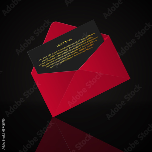 Open red envelope with invitation card realistic mockup isolated eps 10