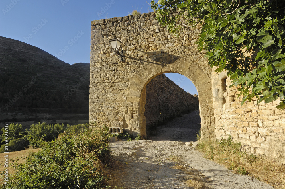 Valero door in Miramben, Maestrazgo, Castellon province, Valencian community, Spain