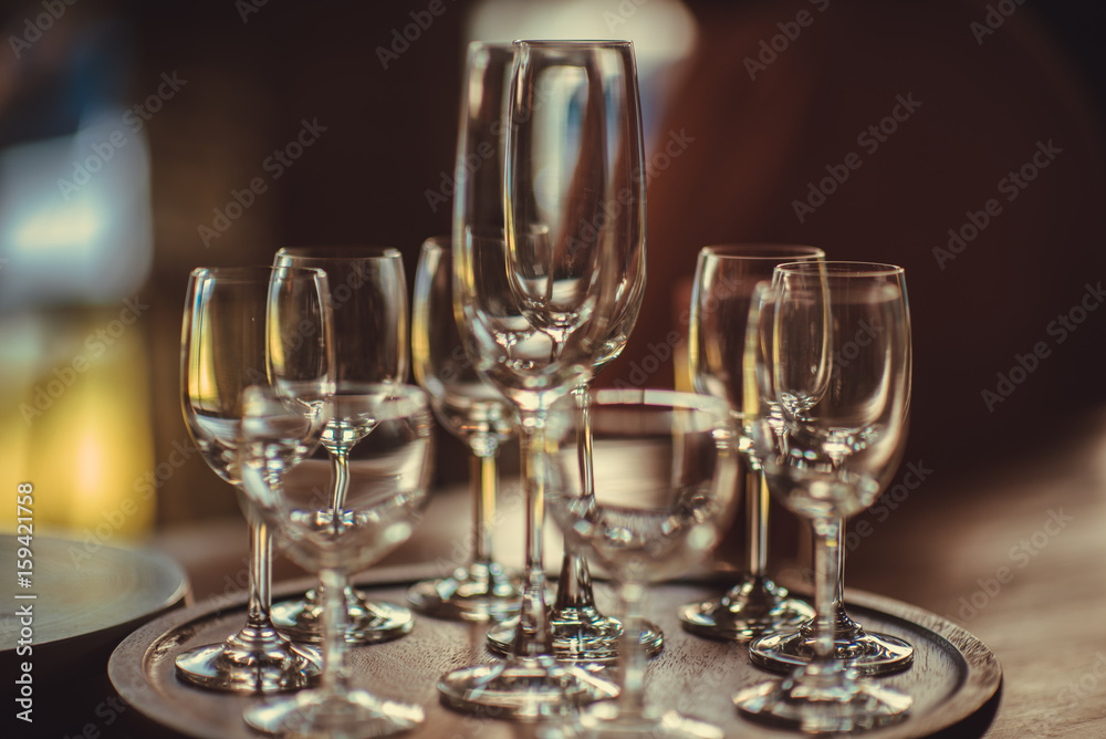 Set of glasses on the dining table Set of glasses on the dining table