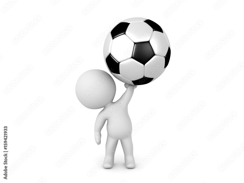 3D Character holding up a giant soccer football 3D Character holding up a giant soccer football