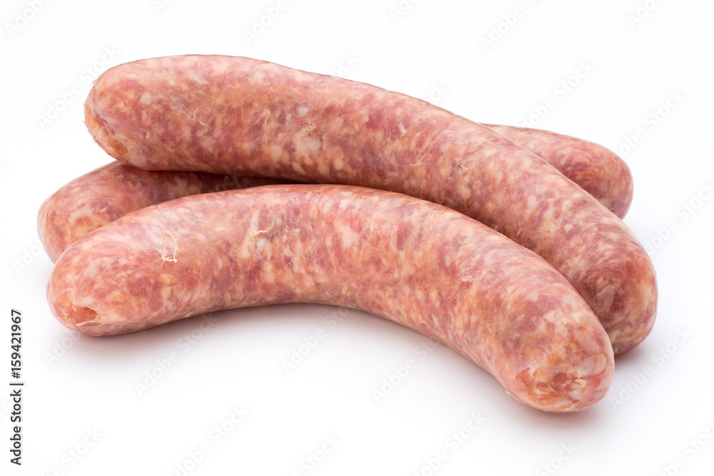 Raw sausage with parsley leaf isolated on white background. Raw sausage with parsley leaf isolated on white background.
