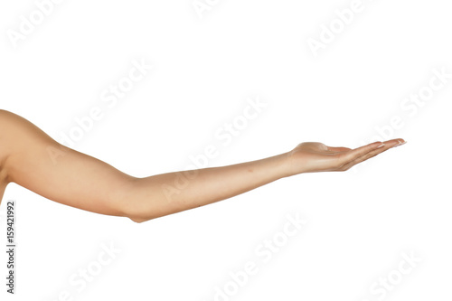 Side view of female hand holding imaginary object