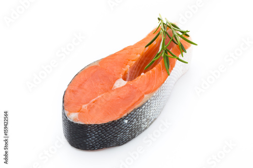 salmon steak close-up isolated on white background