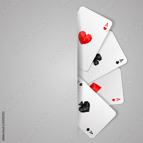 Background with four aces playing cards suits and cpoy space. Poker hand winner