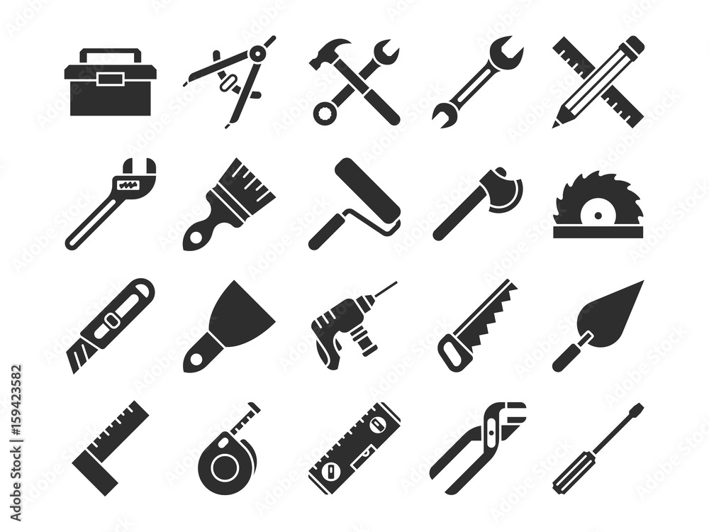 Construction and engineering tools silhouette vector icons - obrazy, fototapety, plakaty 