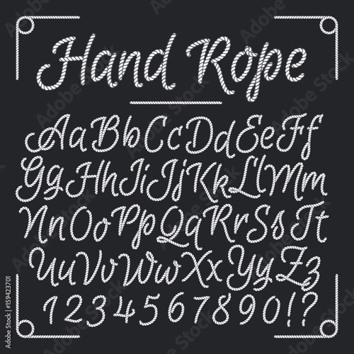 Nautical letters from hand rope. Vector thread alphabet