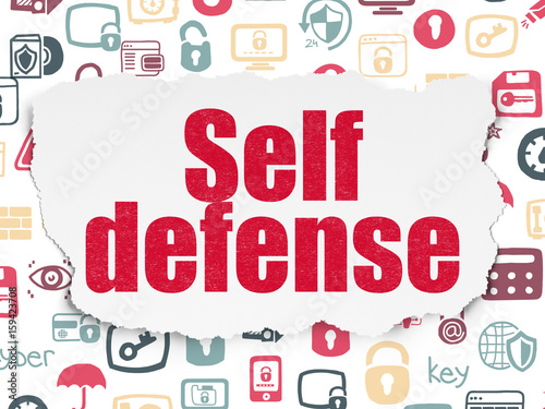 Privacy concept  Self Defense on Torn Paper background