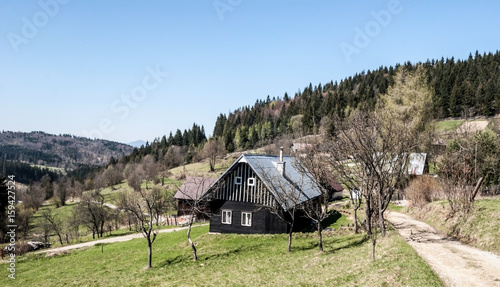 hamlets with wooden houses in Javorniky mountains in Slovakia