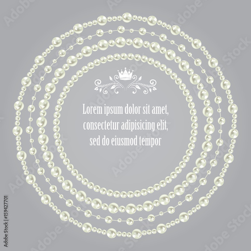 pearl realistic set collection of beautiful round frames isolated on grey seamless background. vector