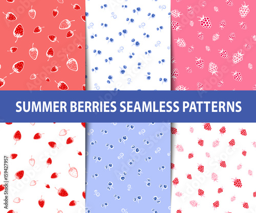 Set of summer berries seamless patterns