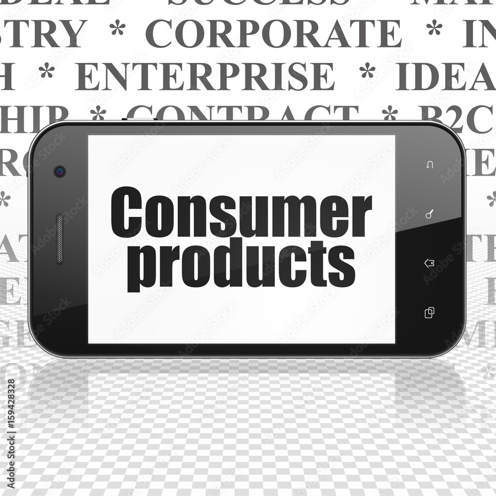 Business concept: Smartphone with Consumer Products on display Business concept: Smartphone with Consumer Products on display
