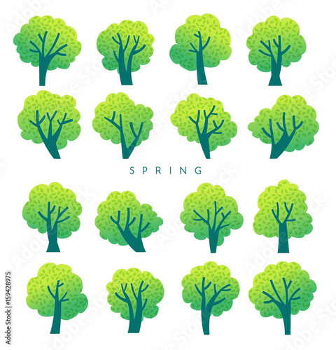 Set of various cute trees on white background   Vector Illustration
