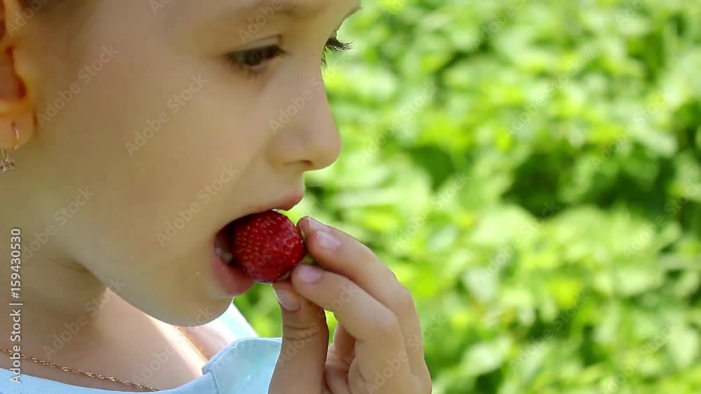 Little girl enjoying eating strawberry. A funny little girl 5 years old with a strawberries. Little girl enjoying eating strawberry. A funny little girl 5 years old with a strawberries.