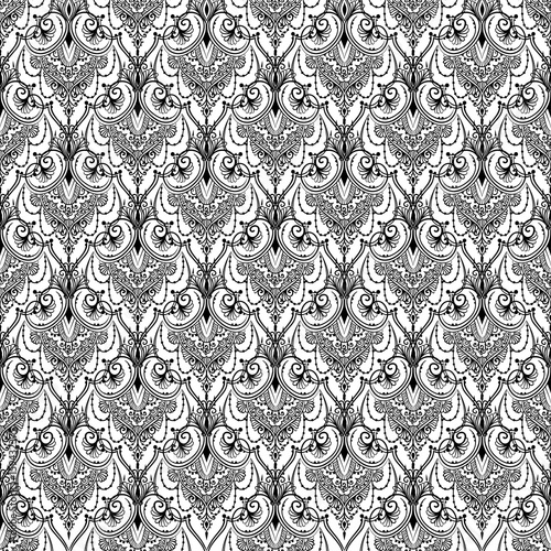 Seamless pattern with rhomboid elements with design in classic vintage style - black line art on a light gray background