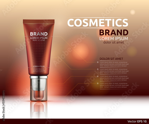 Moisturizing serum or gel cosmetic ads template. Hydrating face lotion or bronzer. Mockup 3D Realistic illustration. Sparkling background colors